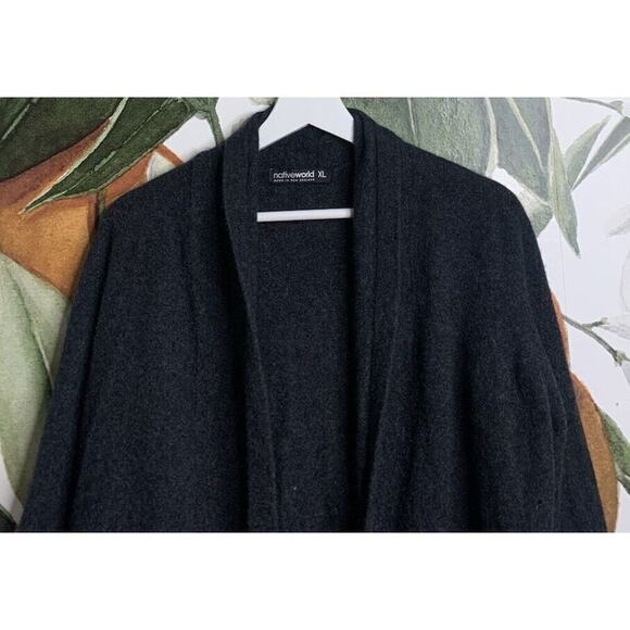 Native World New Zealand Possum Merino Wool Knit Dark Gray Open Cardigan Sweater - Picture 2 of 6